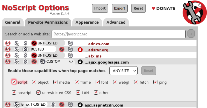 Configuring per-site permissions (light scheme)